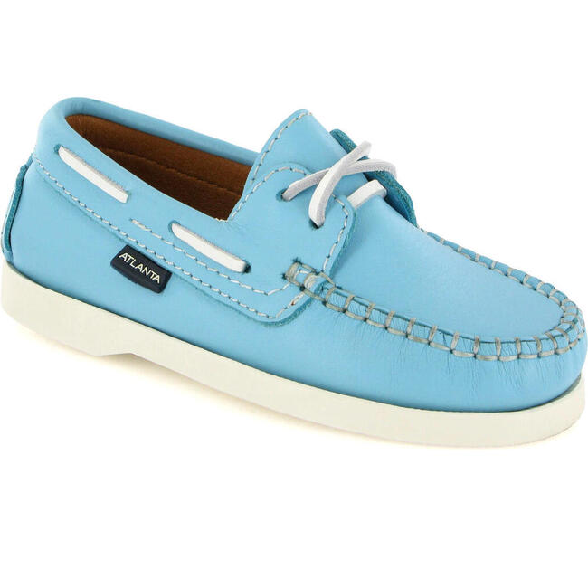 Leather Boat Shoes, Turquoise Blue