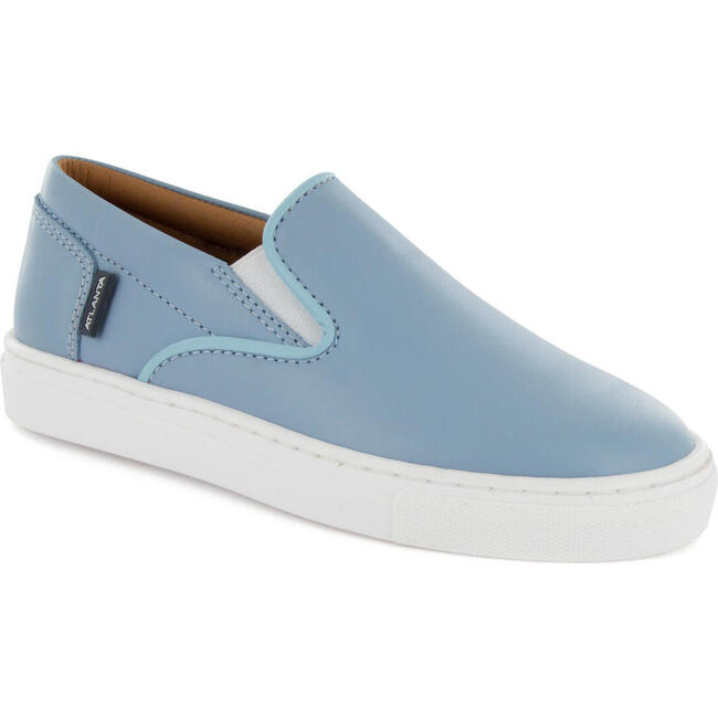 Smooth Leather Slip On Sneakers, Sky Blue