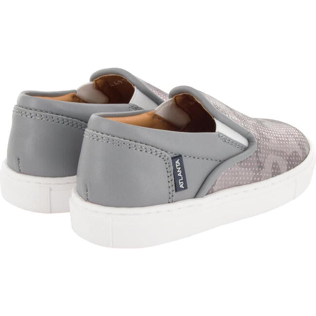 Leather Slip On Sneakers, Grey Snake Effect - Sneakers - 4