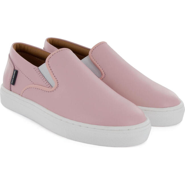 Smooth Leather Slip On Sneakers, Pink - Sneakers - 3