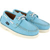 Leather Boat Shoes, Turquoise Blue - Loafers - 3 - thumbnail