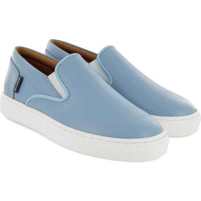 Smooth Leather Slip On Sneakers, Sky Blue - Sneakers - 3