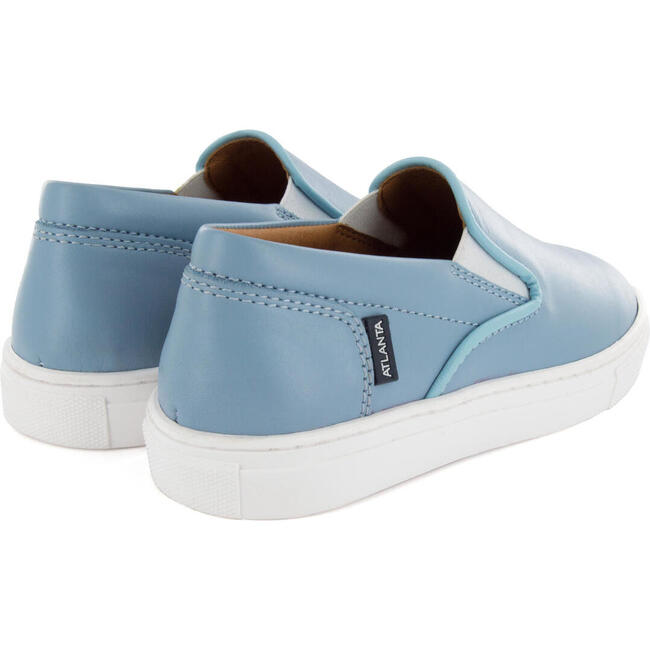 Smooth Leather Slip On Sneakers, Sky Blue - Sneakers - 4