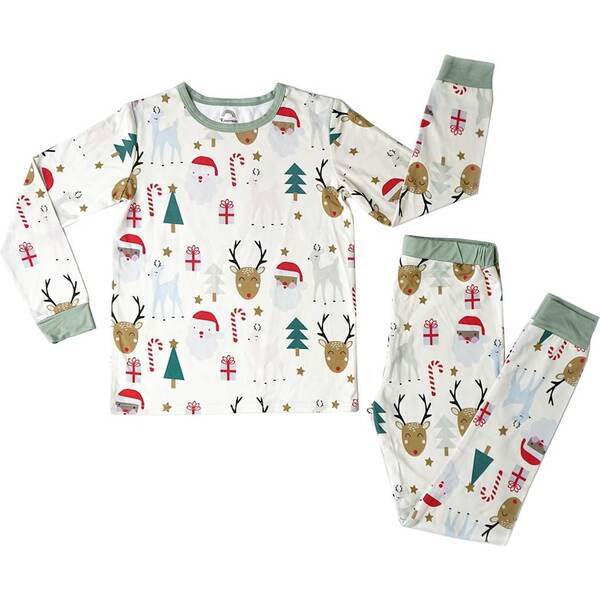 Santa and Friends Bamboo Kids Pajama 2 Pieces Set, Multi - Emerson and ...