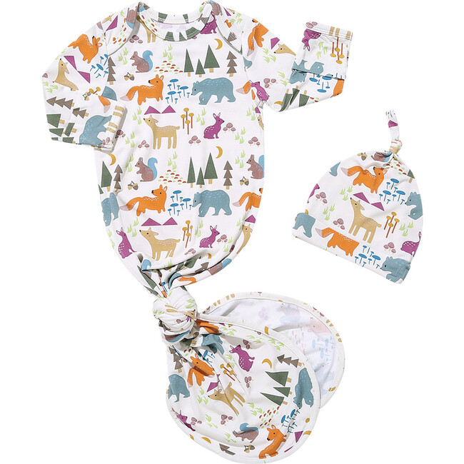 Forest Friends Bamboo Newborn Gown and Hat Gift Set, Multi