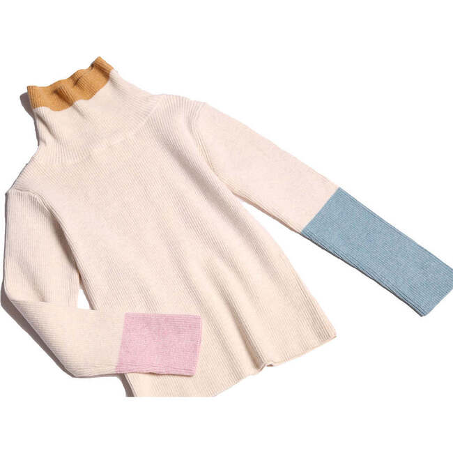 Patchwork Ribbed Turtleneck, Opal Mix - Tees - 4