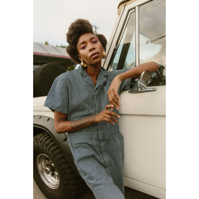 Women's Coveralls, Railroad Stripe Denim - Rompers - 2