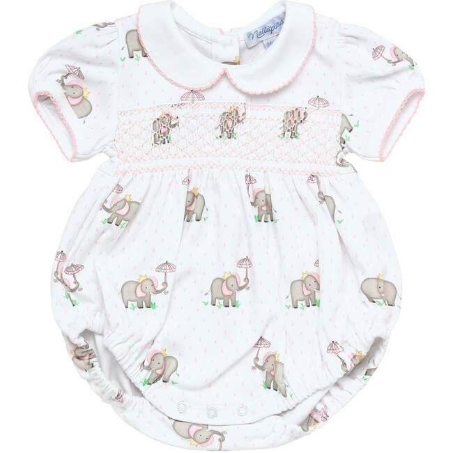 Elephant Smocked Bubble, Pink - Onesies - 1