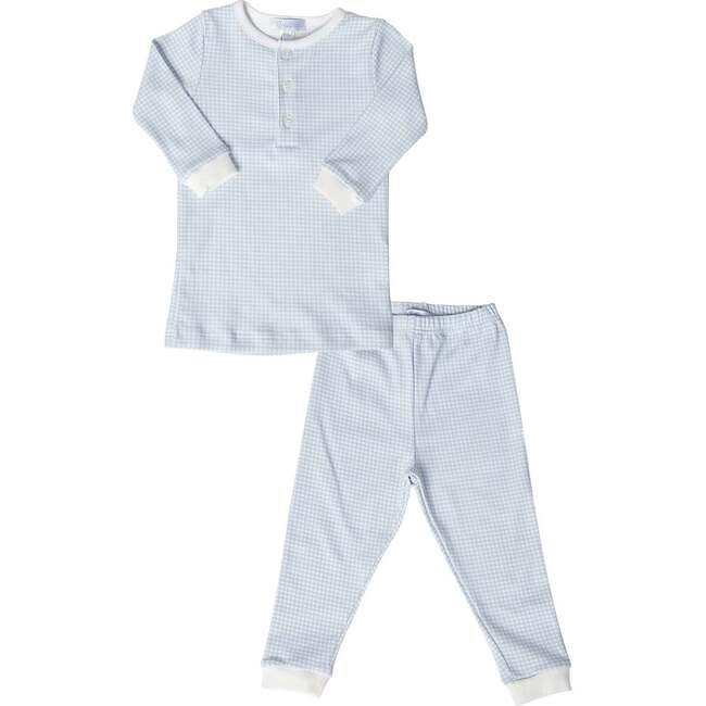 Gingham Baby Pajamas, Blue - Pajamas - 1