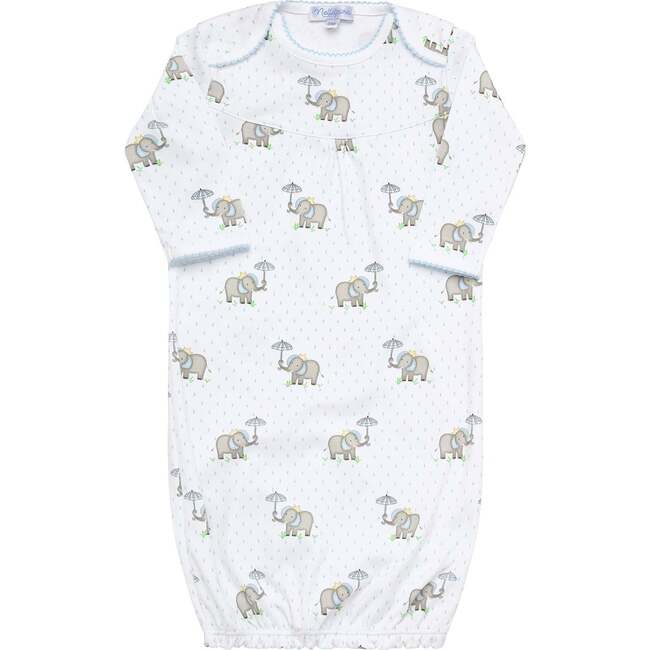 Elephant Baby Gown, Blue - Nightgowns - 1