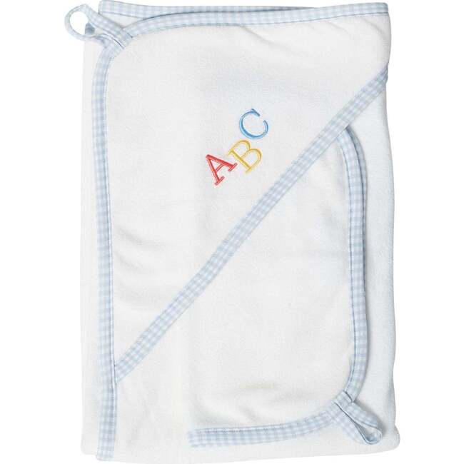 Gingham ABC Baby Towel, Blue - Towels - 1