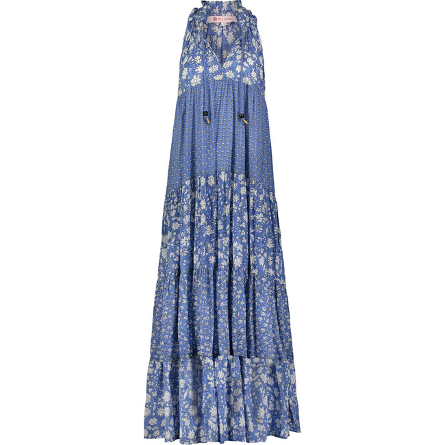 Sofia Long Ruffle Dress, French Blue Floral - Dresses - 1