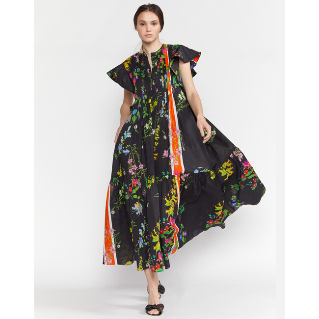 Women's Nairobi Botanical Kaftan, Black Florals - Dresses - 6
