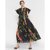 Women's Nairobi Botanical Kaftan, Black Florals - Dresses - 9