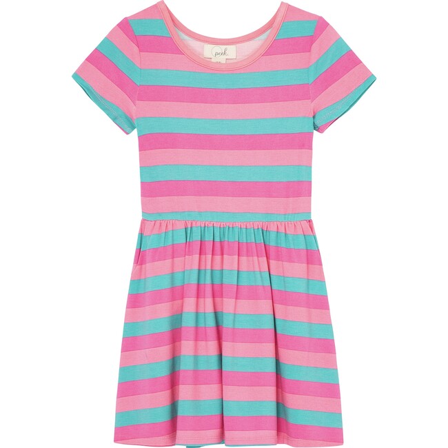 Stripe Short Sleeve Dress, Pink - Dresses - 1