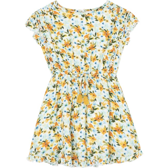 Crinkled Floral Dress, Yellow - Dresses - 1