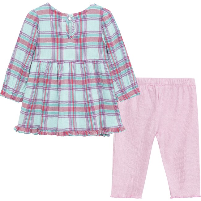 Embroidered Sunflowers Pant Set, Plaid - Mixed Apparel Set - 2