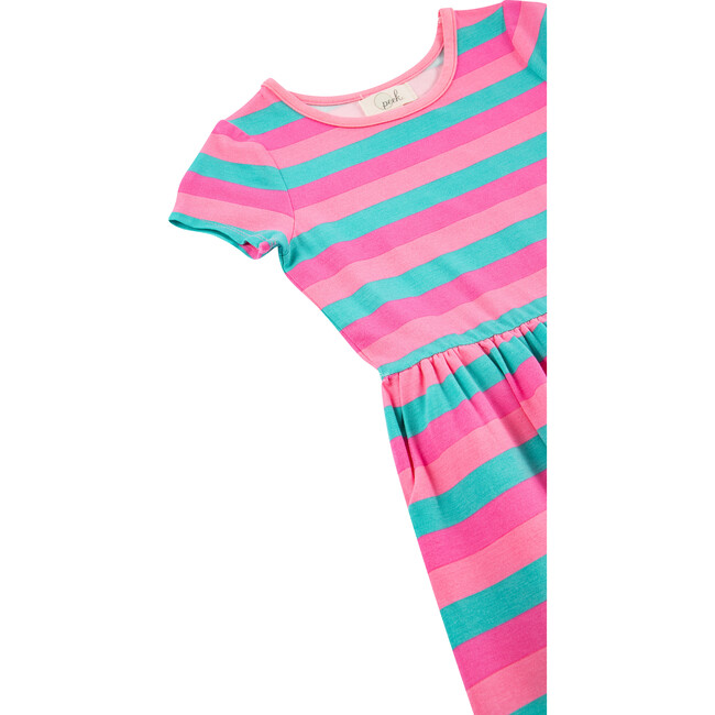 Stripe Short Sleeve Dress, Pink - Dresses - 3