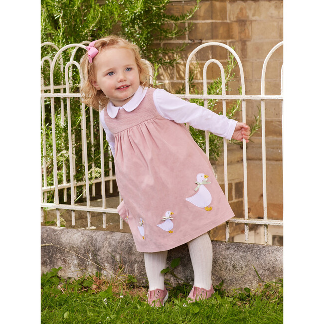 Little Jemima Smocked Pinafore, Dusty Pink - Dresses - 2