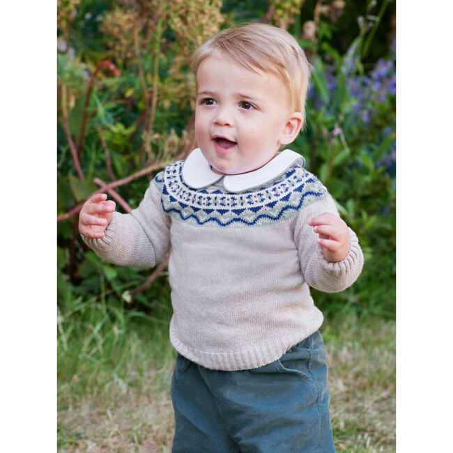 Little Frankie Fairisle Sweater, Oatmeal - Sweaters - 2