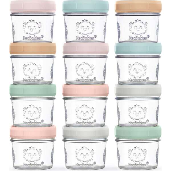 KeaBabies 12Pk Prep Baby Food Storage Containers, 4 oz Leak-Proof, BPA Free Glass Baby Food Jars for Feeding - Musk Dusk