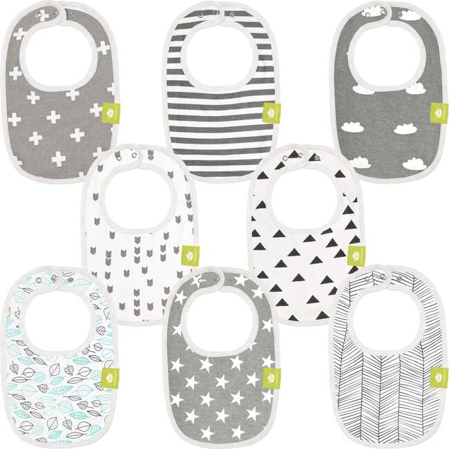 8-Pack Urban Drool Bibs Set for Baby Boys and Girls, Grayscape
