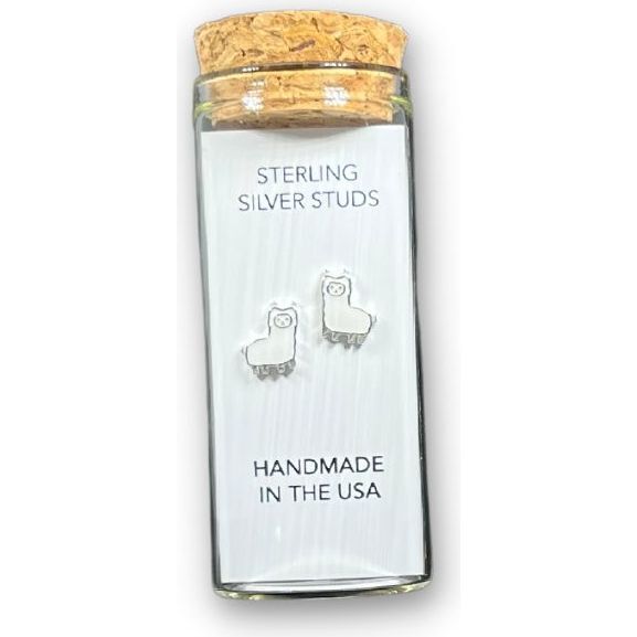 Sterling Silver Llama Earrings In A Bottle, White