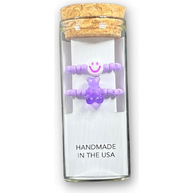Set Of 2 Stretch Kids Rings In Glass Bottle, Purple