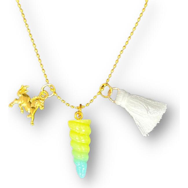 Unicorn Horn Necklace With Tassel, Yellow - Necklaces - 1