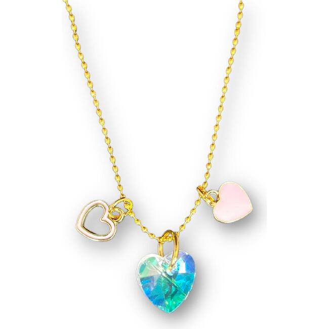 Tripple Heart Necklace With Swavorski And Enamel Heart Charms, Blue