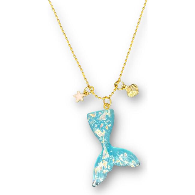 Mermaid Tail Necklace With Charms, Blue