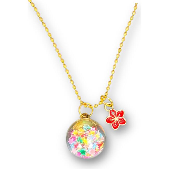 Crystal Ball Necklace With Flower Charm, Stars - Necklaces - 1