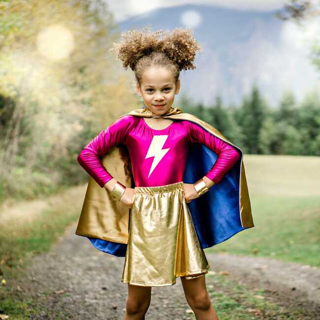 Super Hero Lightning Bolt Costume Set - Pink & Gold Long Sleeve