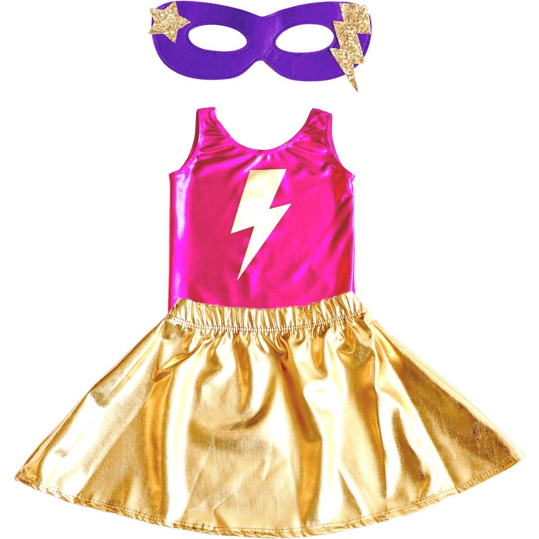 Super Hero Lightning Bolt Costume Set - Pink & Gold Sleeveless - Costumes - 1