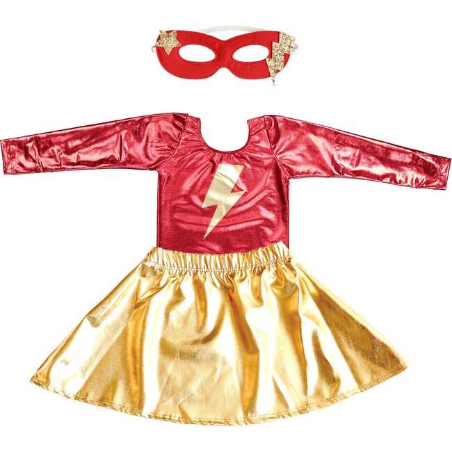 Super Hero Lightning Bolt Costume Set - Red & Gold Long Sleeve