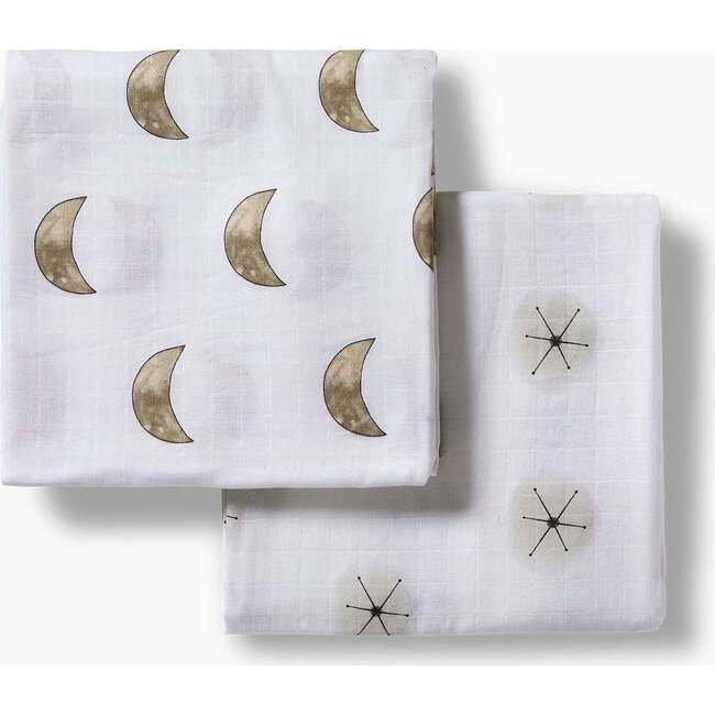 Swaddle Blanket 2PK  Moon & Star Dust, White - Swaddles - 1