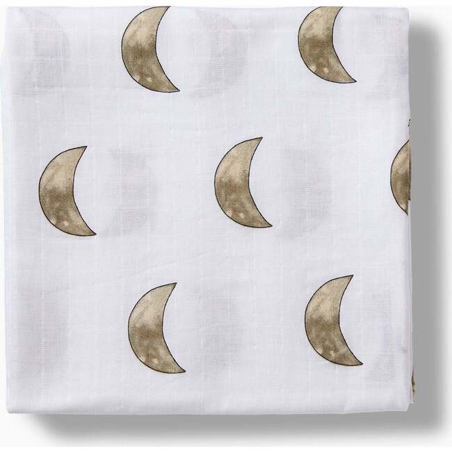 Organic Cotton Muslin Swaddle Blanket, Moons White