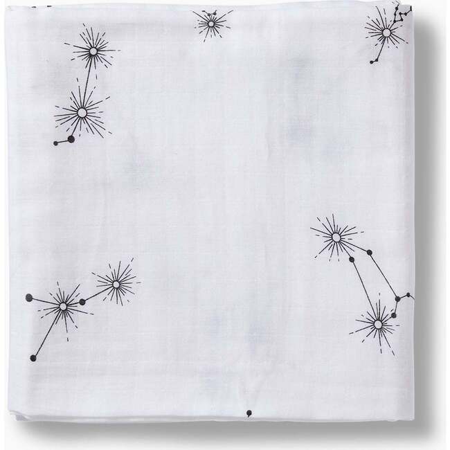 Organic Cotton Muslin Swaddle Blanket, Constellations White - Swaddles - 1