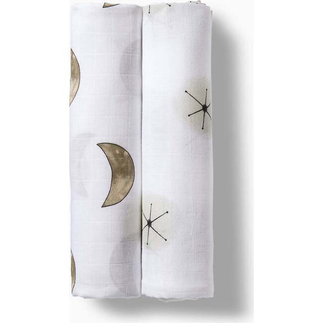 Swaddle Blanket 2PK  Moon & Star Dust, White - Swaddles - 4