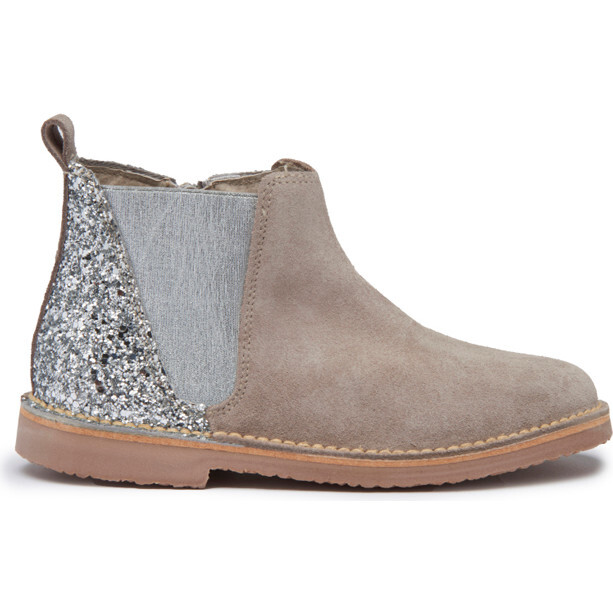 Glitter & Suede Chelsea Boots, Taupe