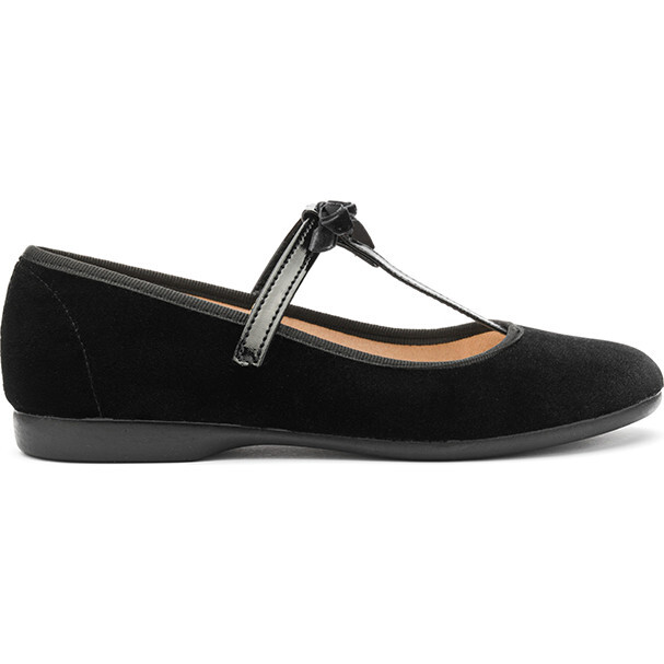Velvet T-Strap Party Shoes, Black - Mary Janes - 1