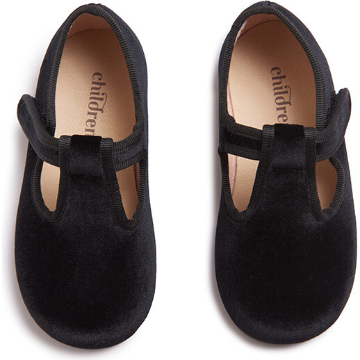 Velvet T-band Shoes, Black - Mary Janes - 4
