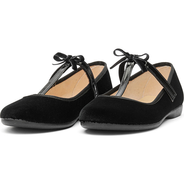 Velvet T-Strap Party Shoes, Black