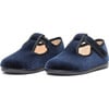 Velvet T-band Shoes, Navy - Mary Janes - 3