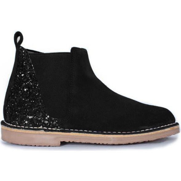 Glitter & Suede Chelsea Boots, Black