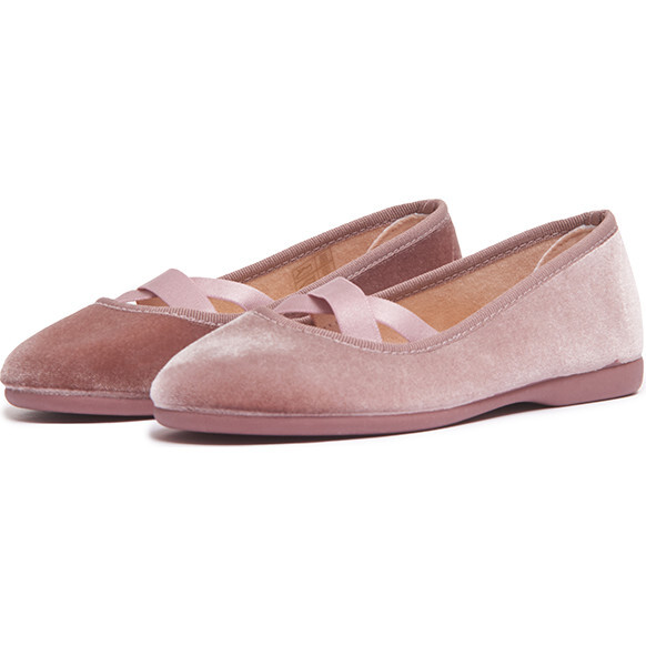 Velvet Criss-Cross Ballet Flats, Rose - Flats - 3