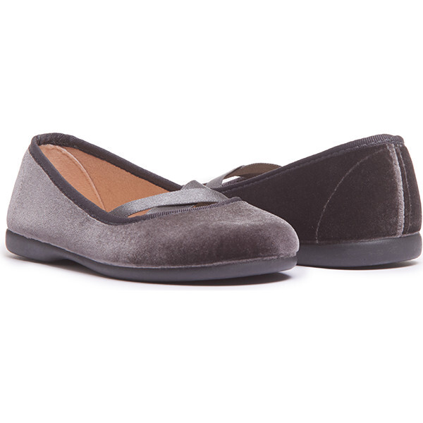 Velvet Criss-Cross Ballet Flats, Grey