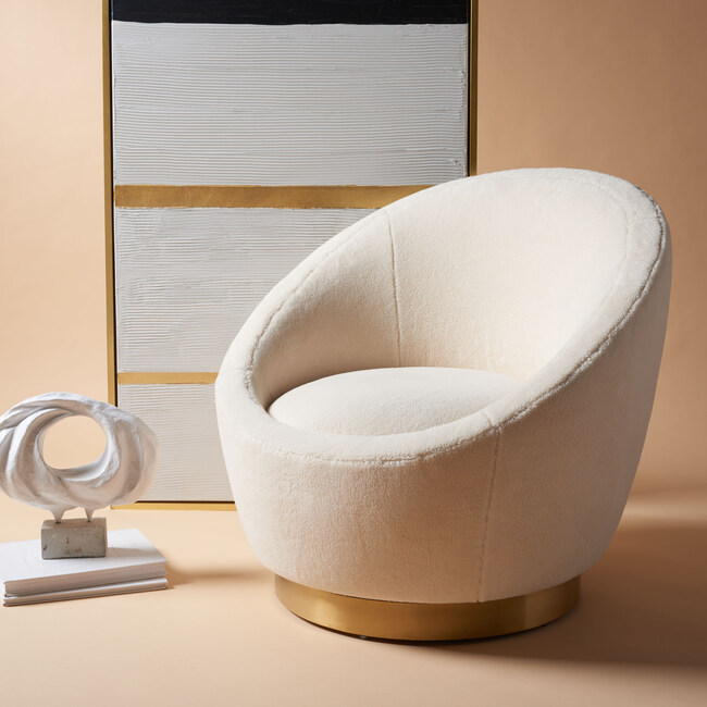 Pippa Faux Lamb Wool Swivel Chair, White - Nursery Chairs - 2