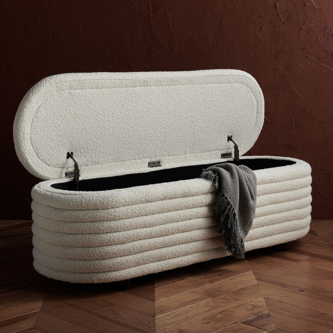 Jaymie Boucle Storage Bench, White - Storage - 3