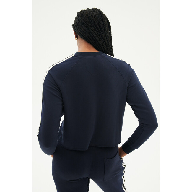 Women's Warm Up Crop Fleece Sweatshirt, Indigo/Vintage White - Sweatshirts - 3